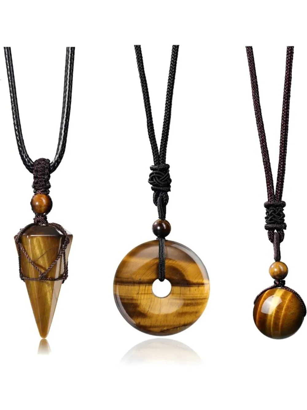 3 Pcs Healing Crystal Necklaces Set - Amethyst, Obsidian & Tiger Eye Gemstone